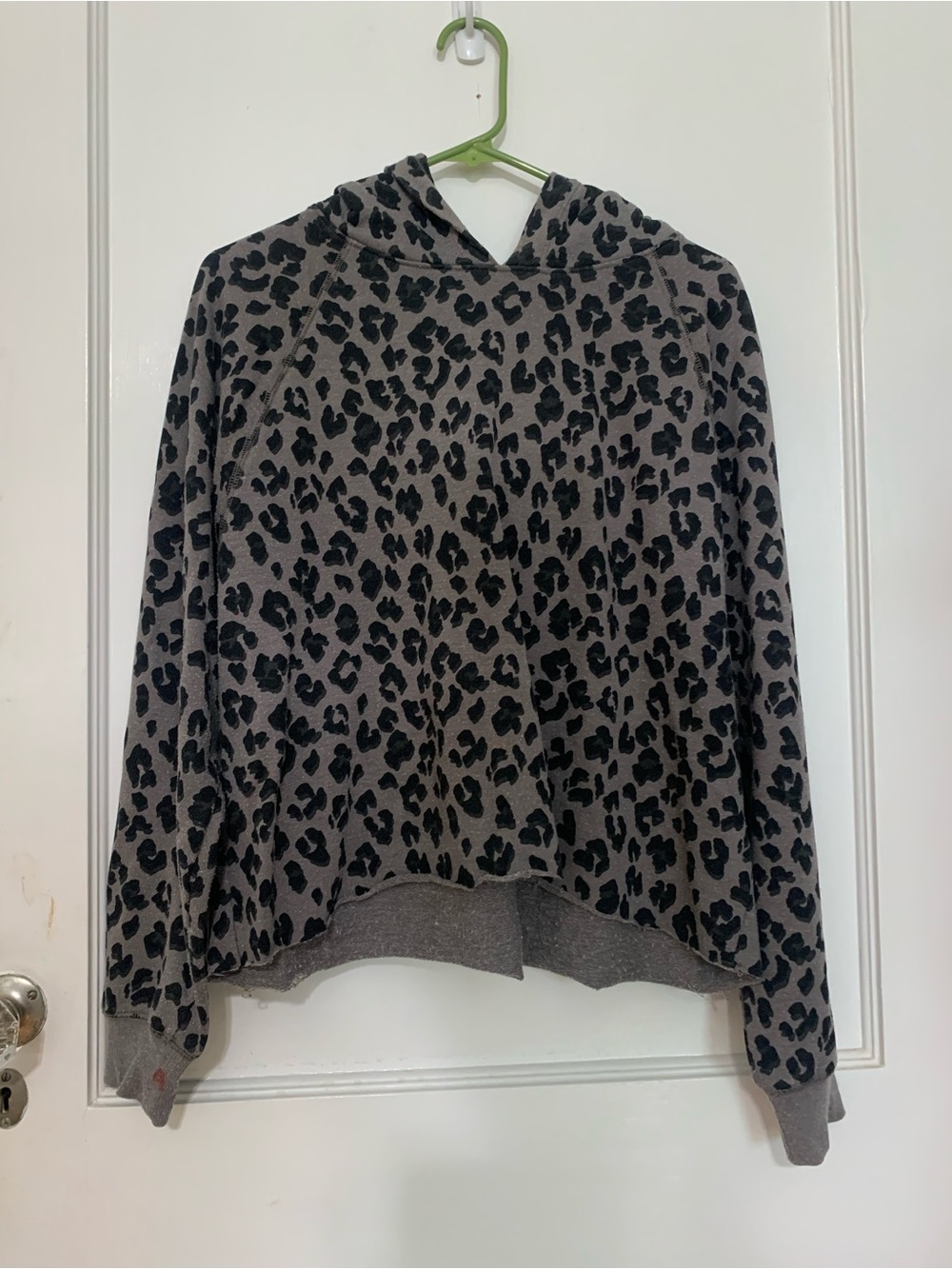 Lucky Brand Gray Hooded Sweater with Black Leopard Print
